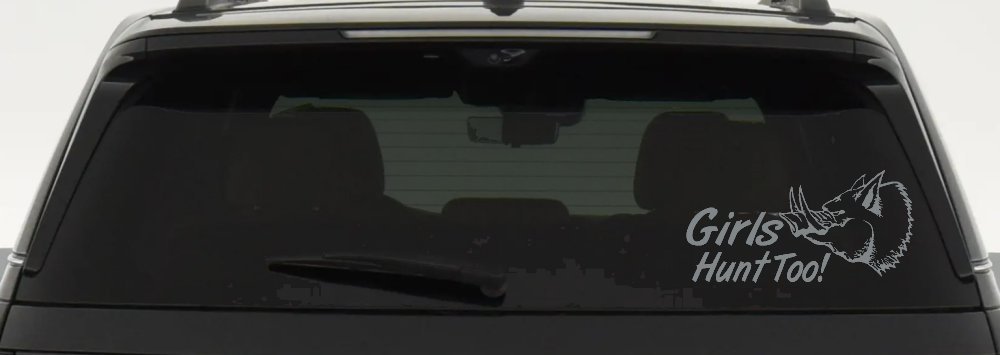 Girls Hunt Too Hog Hunting Car or Truck Window Vinyl Decal Sticker (Telegrey)