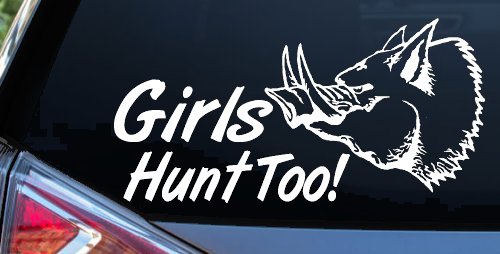Girls Hunt Too Hog Hunting Car or Truck Window Vinyl Decal Sticker (White)