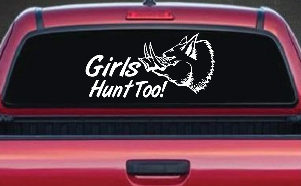 Girls Hunt Too Hog Hunting Car or Truck Window Decal Sticker (White)