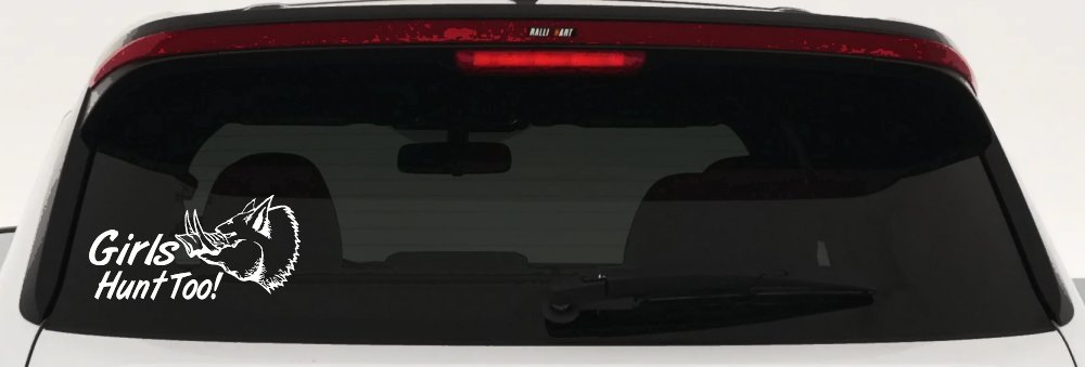 Girls Hunt Too Hog Hunting Car or Truck Window Decal Sticker (White)