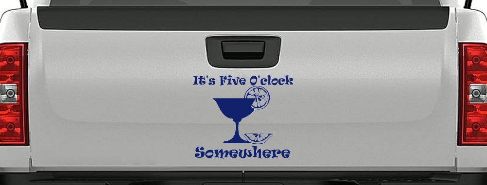 It's Five O'clock Somewhere Drinking Party Bar Car or Truck Window Decal Sticker (Navy)