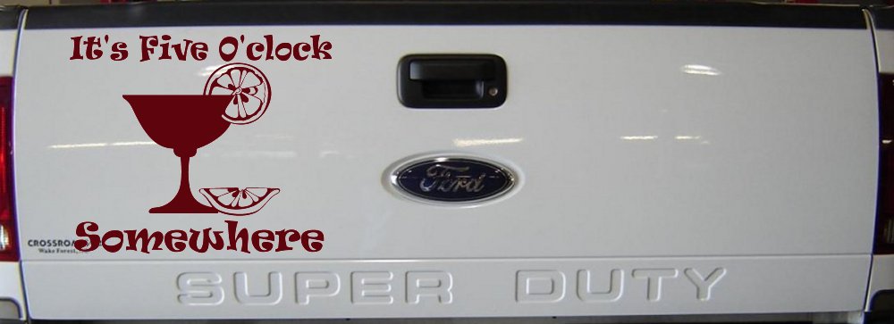 It's Five O'clock Somewhere Drinking Party Bar Car or Truck Window Vinyl Decal Sticker (Purple Red)