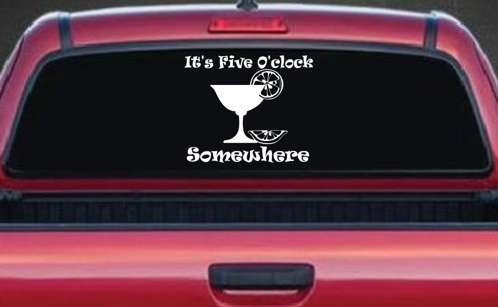 It's Five O'clock Somewhere Drinking Party Bar Car or Truck Window Decal Sticker (White)