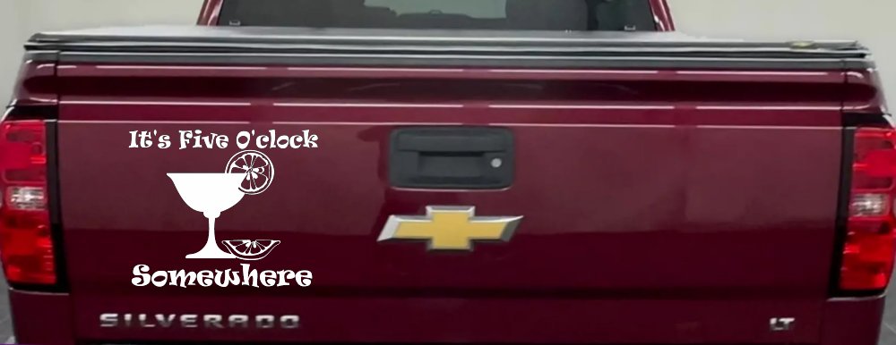 It's Five O'clock Somewhere Drinking Party Bar Car or Truck Window Vinyl Decal Sticker (White)