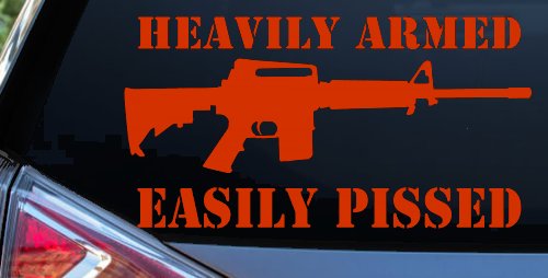 Heavily Armed Easily Pissed AR15 AR 15 Military 2nd Amendment Car or Truck Window Decal Sticker (Orange Red)