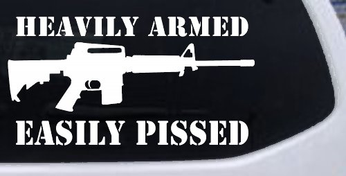 Heavily Armed Easily Pissed AR15 AR 15 Military 2nd Amendment Car or Truck Window Decal Sticker (White)