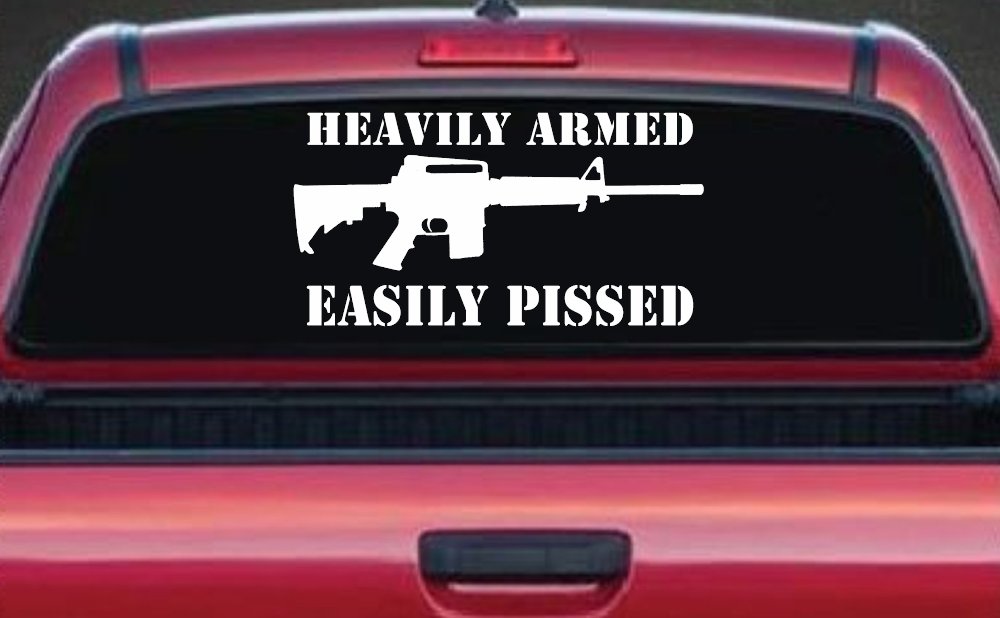 Heavily Armed Easily Pissed AR15 AR 15 Military 2nd Amendment Car or Truck Window Decal Sticker (White)