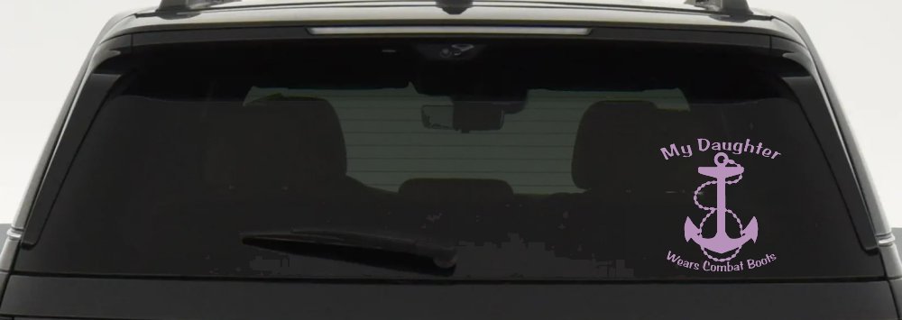 My Daughter Wears Combat Boots Navy Anchor Military Car or Truck Window Decal Sticker (Lilac)