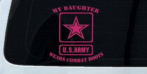 My Daughter Wears Combat Boots Army Military Car or Truck Window Decal Sticker (Hot Pink)