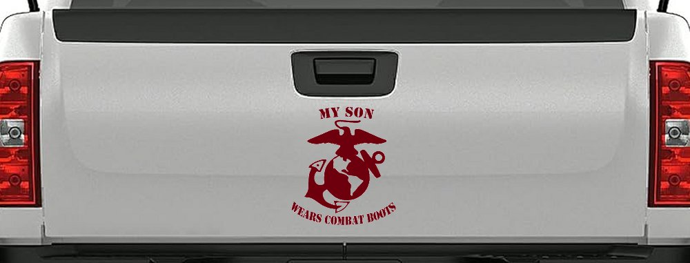 My Son Wears Combat Boots Marines Military Car or Truck Window Vinyl Decal Sticker (Burgundy)