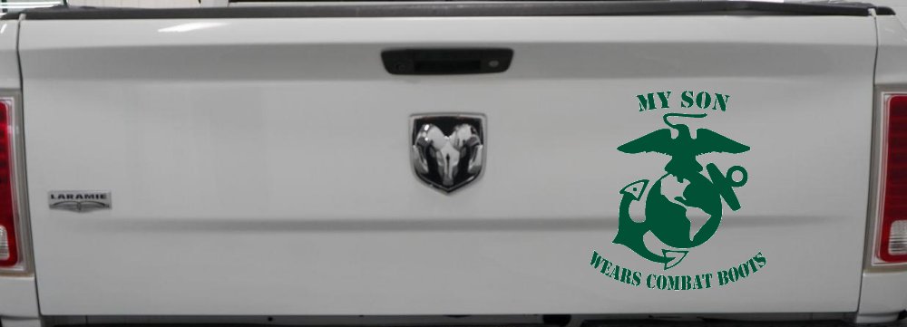 My Son Wears Combat Boots Marines Military Car or Truck Window Vinyl Decal Sticker (Dark Green)