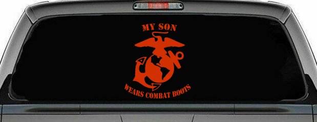 My Son Wears Combat Boots Marines Military Car or Truck Window Decal Sticker (Orange Red)
