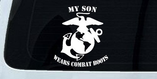 My Son Wears Combat Boots Marines Military Car or Truck Window Vinyl Decal Sticker (White)