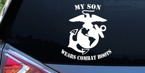 My Son Wears Combat Boots Marines Military Car or Truck Window Vinyl Decal Sticker (White)