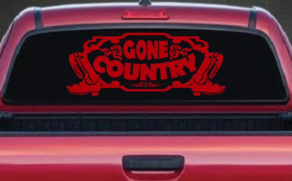 Gone Country With Boots Car or Truck Window Decal Sticker (Red)