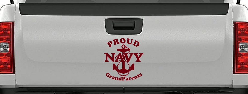 Proud Navy Grandparents  Anchor Military Car or Truck Window Decal Sticker (Burgundy)