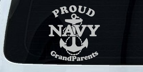 Proud Navy Grandparents  Anchor Military Car or Truck Window Decal Sticker (Light Gray)