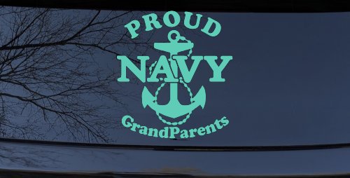 Proud Navy Grandparents  Anchor Military Car or Truck Window Decal Sticker (Mint)