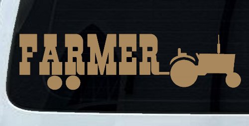 Farmer With Tractor Country Farm Ranch Car or Truck Window Decal Sticker (Light Brown)
