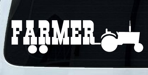 Farmer With Tractor Country Farm Ranch Car or Truck Window Decal Sticker (White)