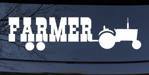 Farmer With Tractor Country Farm Ranch Car or Truck Window Decal Sticker (White)