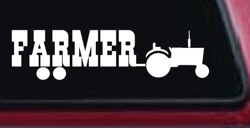 Farmer With Tractor Country Farm Ranch Car or Truck Window Decal Sticker (White)