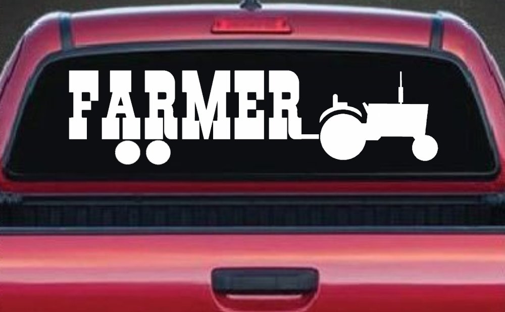 Farmer With Tractor Country Farm Ranch Car or Truck Window Decal Sticker (White)