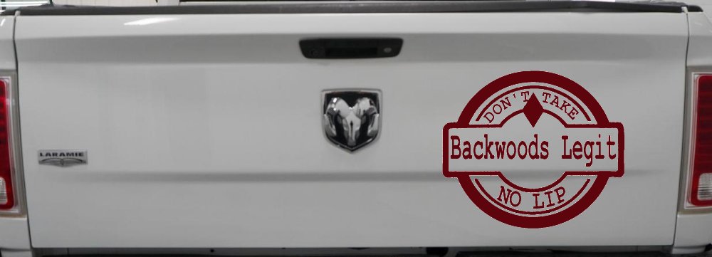 Backwoods Legit Don't Take No Lip Country Car or Truck Window Decal Sticker (Purple Red)