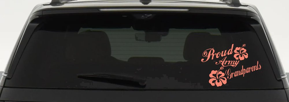 Proud Army Grandparents Hibiscus Military Car or Truck Window Decal Sticker (Coral)