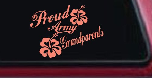 Proud Army Grandparents Hibiscus Military Car or Truck Window Decal Sticker (Coral)