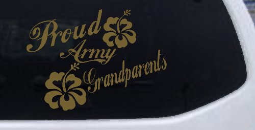 Proud Army Grandparents Hibiscus Military Car or Truck Window Decal Sticker (Gold)