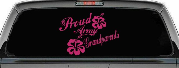 Proud Army Grandparents Hibiscus Military Car or Truck Window Decal Sticker (Hot Pink)