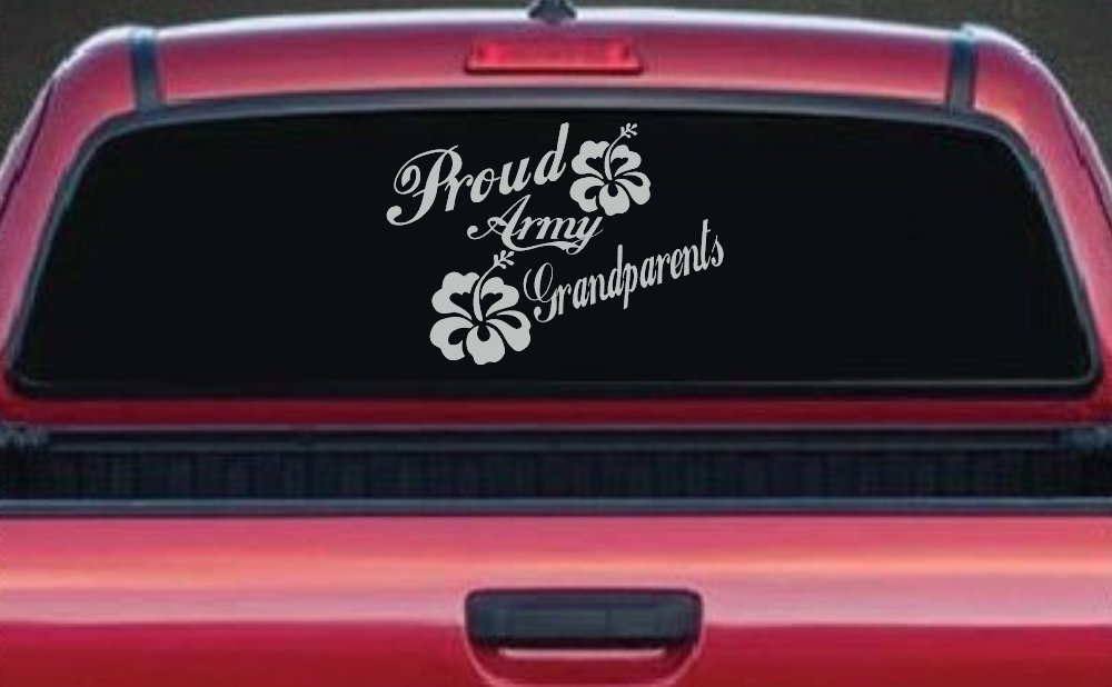 Proud Army Grandparents Hibiscus Military Car or Truck Window Vinyl Decal Sticker (Light Gray)