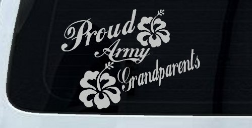 Proud Army Grandparents Hibiscus Military Car or Truck Window Vinyl Decal Sticker (Light Gray)