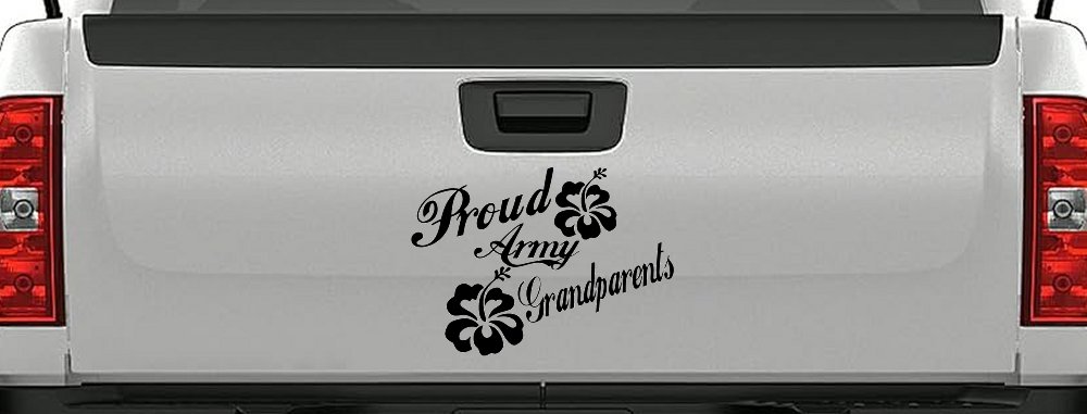 Proud Army Grandparents Hibiscus Military Car or Truck Window Vinyl Decal Sticker (Matte Black)