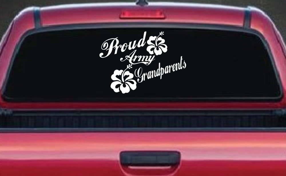 Proud Army Grandparents Hibiscus Military Car or Truck Window Vinyl Decal Sticker (White)