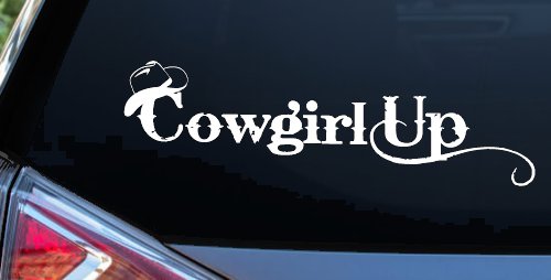 Cowgirl Up Rodeo Farm Ranch Car or Truck Window Decal Sticker (White)