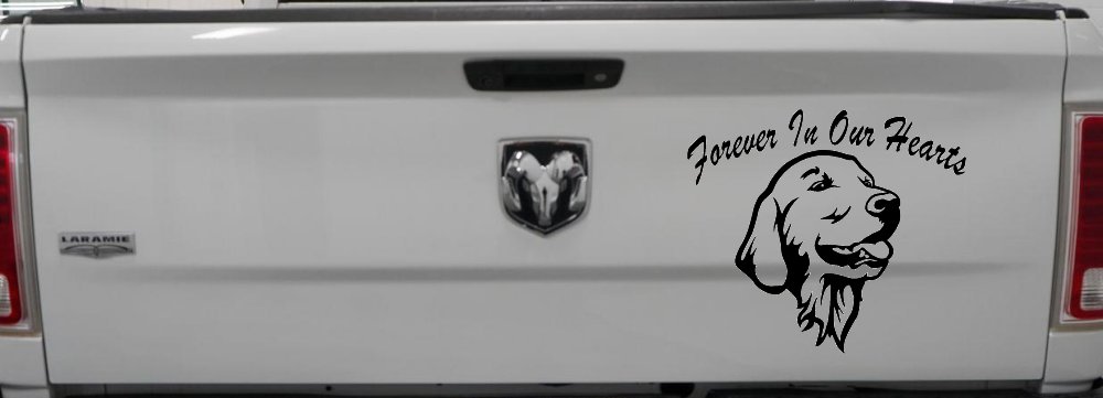 Forever In Our Hearts Golden Retriever Dog Car or Truck Window Vinyl Decal Sticker (Black)