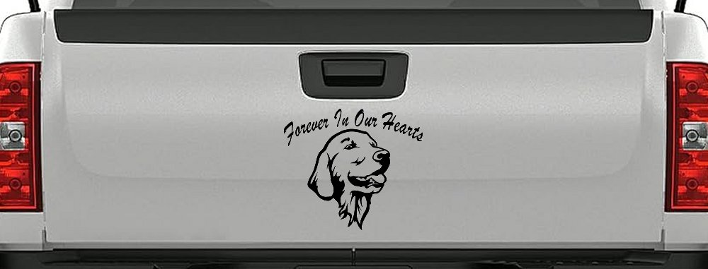 Forever In Our Hearts Golden Retriever Dog Car or Truck Window Decal Sticker (Black)