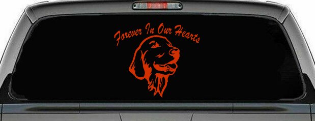 Forever In Our Hearts Golden Retriever Dog Car or Truck Window Decal Sticker (Orange Red)