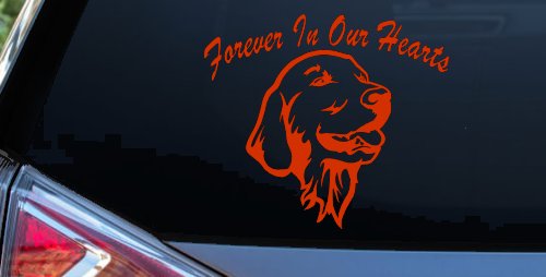 Forever In Our Hearts Golden Retriever Dog Car or Truck Window Decal Sticker (Orange Red)