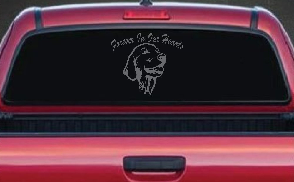 Forever In Our Hearts Golden Retriever Dog Car or Truck Window Decal Sticker (Silver)