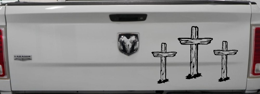 3 Rugged Crosses Christian Car or Truck Window Decal Sticker (Black)