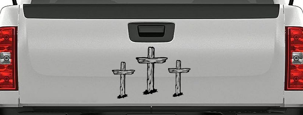 3 Rugged Crosses Christian Car or Truck Window Decal Sticker (Black)