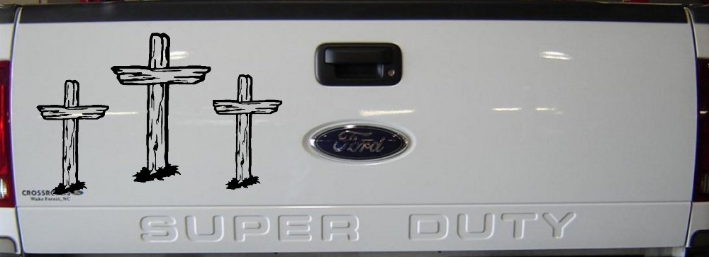 3 Rugged Crosses Christian Car or Truck Window Decal Sticker (Black)