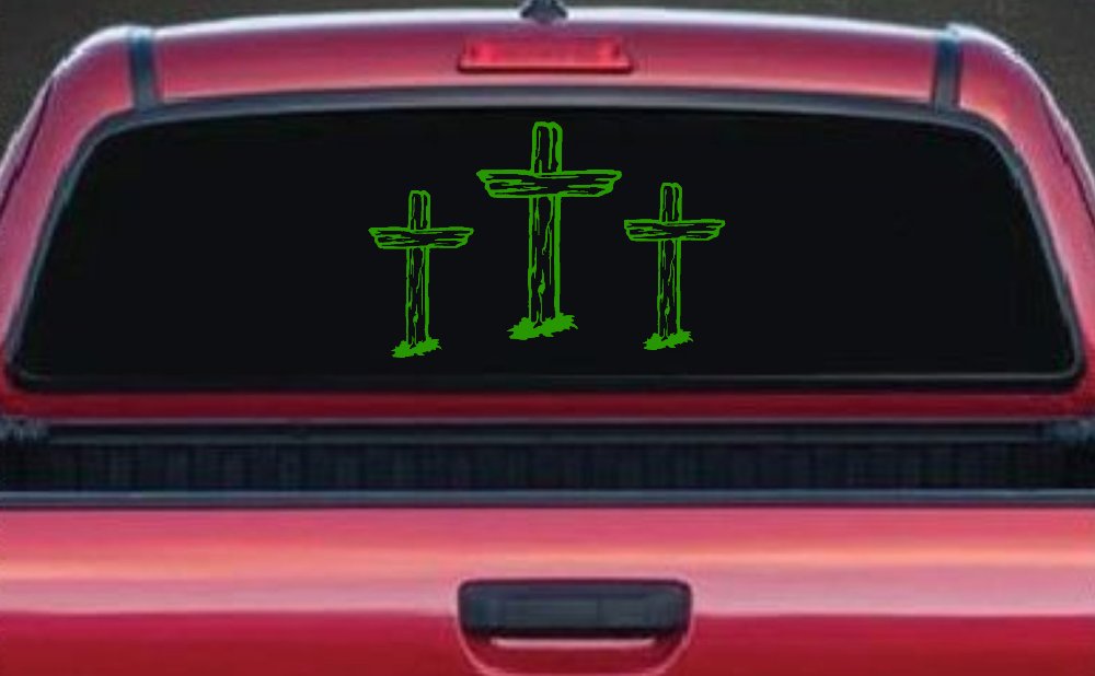 3 Rugged Crosses Christian Car or Truck Window Decal Sticker (Lime)