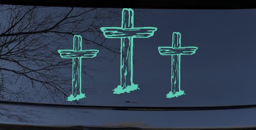 3 Rugged Crosses Christian Car or Truck Window Decal Sticker (Mint)