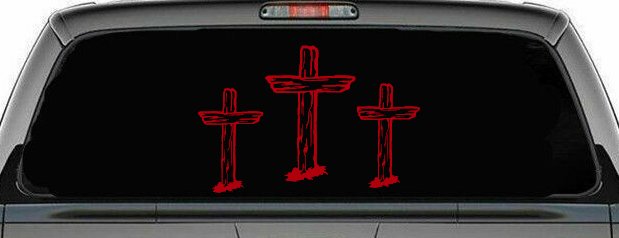3 Rugged Crosses Christian Car or Truck Window Decal Sticker (Red)