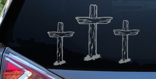 3 Rugged Crosses Christian Car or Truck Window Decal Sticker (Telegrey)