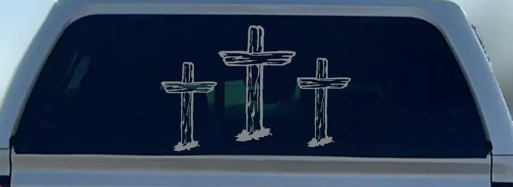 3 Rugged Crosses Christian Car or Truck Window Decal Sticker (Telegrey)